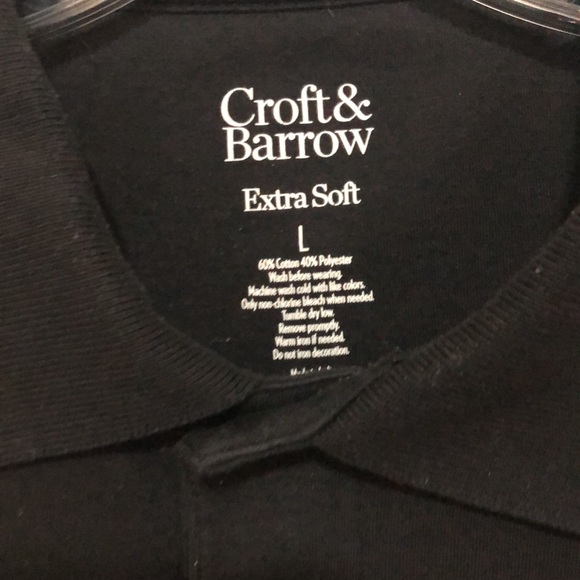 Croft & Barrow Black Long Sleeve Polo Shirt Chest Pocket - Picture 2 of 4